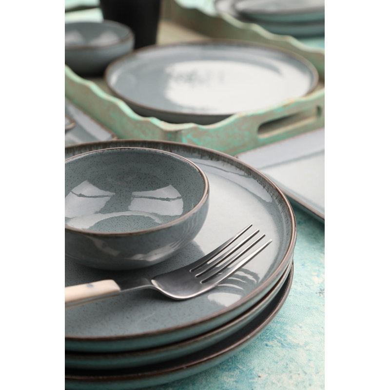 14-Piece Breakfast Set, Anthracite Color, 100% Porcelain | Includes 6 Service Plates (9.4 in), 2 Joker Bowls (4 in), 4 Joker Bowls (3.1 in), 2 Platters (8.3 in) | Dishwasher & Microwave Safe, Elegant Design for Everyday Use