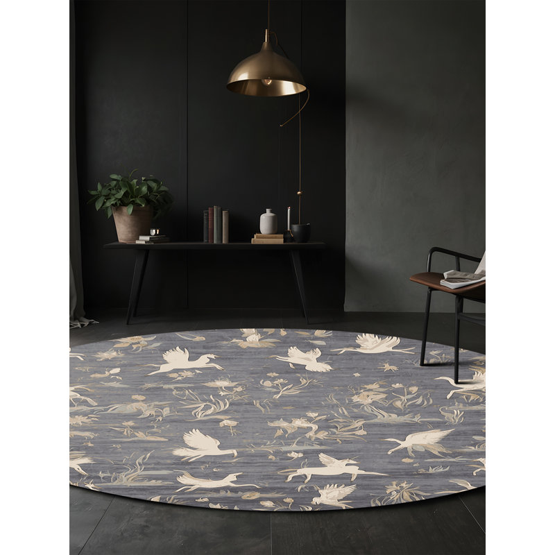 Tapis gris lavable à la machine, Rond 8 pi