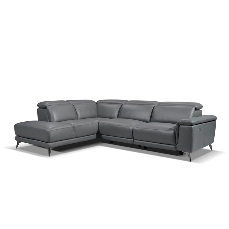 Valencia Pista Leather Reclining Sectional Sofa - Italian Nappa 11000 Top Grain Leather Couch- Power Reclining Seat With Leggett - Adjustable Headrests