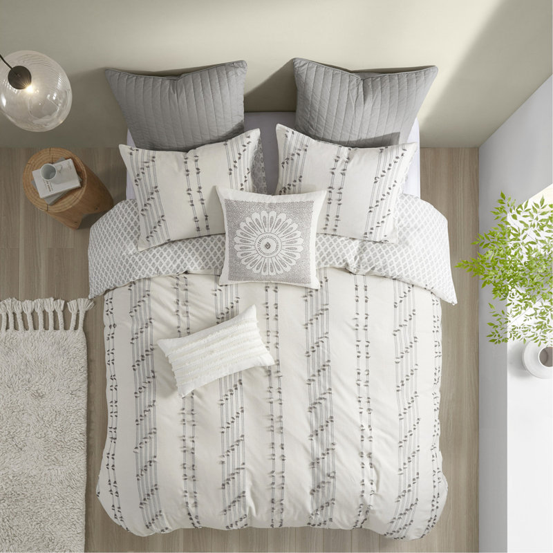 Ensemble de housse de couette en jacquard de coton double / grand 3 pièces, Housse de couette grand / double + 2 taies décora