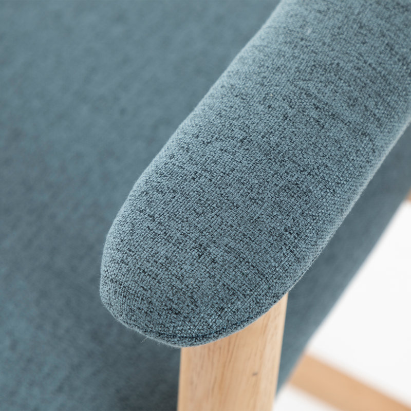 Contemporary Upholstered Bar Stool With Wood Legs And Curved Back, Blue