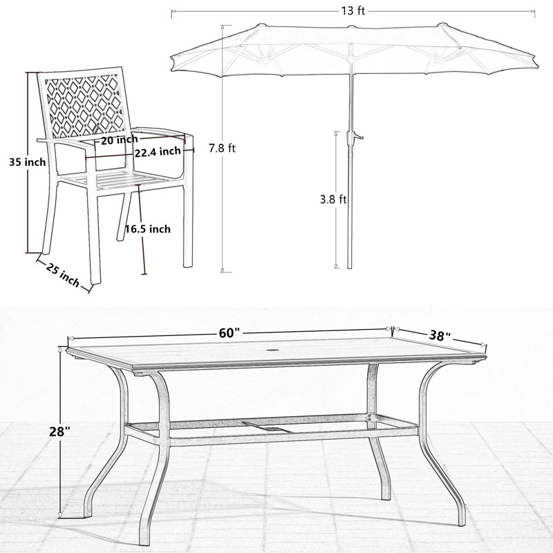 6 - Person Patio Dining Set with Rectangular Table