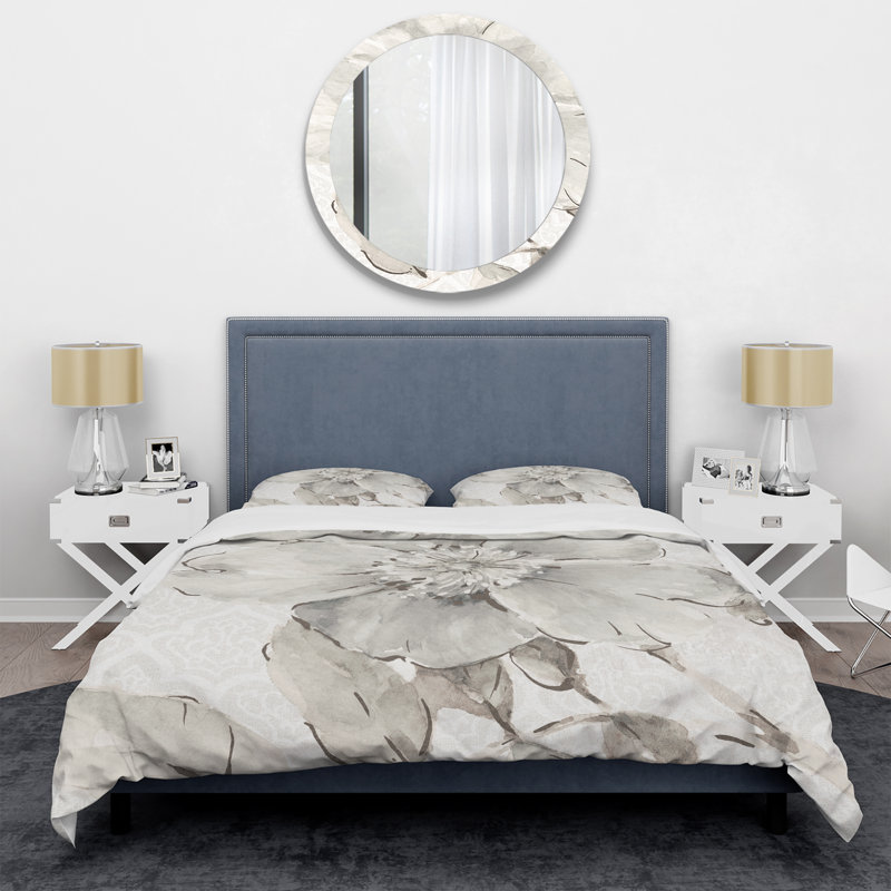 Ensemble de housse de couette Indigold Grey Peony II - Microfibre polyester, Housse simple + 1 taie décorative