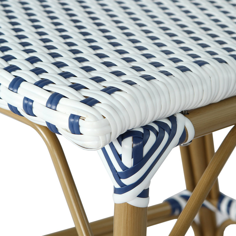 Battista Polyethylene (PE) Wicker Outdoor Stool, Blue/White
