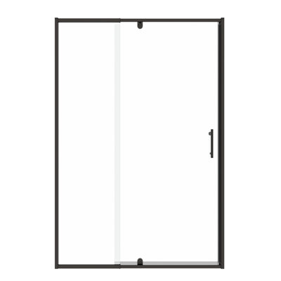 Porte de douche noire matte avec pivot pivotant - 44-48 "x 71", verre trempé 1/4 ", poignée en acier inoxydable, fermeture magnétique, conception à fuites, facile à assembler H 71" noir, fuite de 6 mm, installation réversible