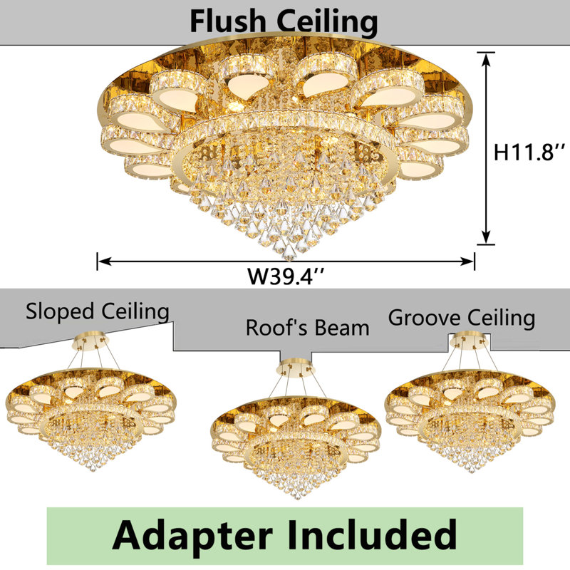 Lustre luxueux moderne à télécommande en cristal Luxury, Doré