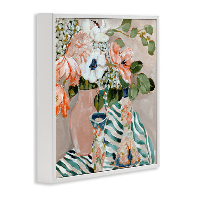 Fleurs roses avec rayures, estampe numérique, conception par Annie Quigley