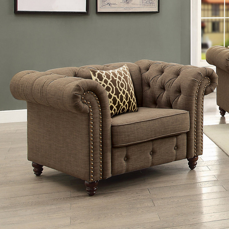 Fauteuil d'appoint brun capitonné avec coussin, Brun, Marron foncé