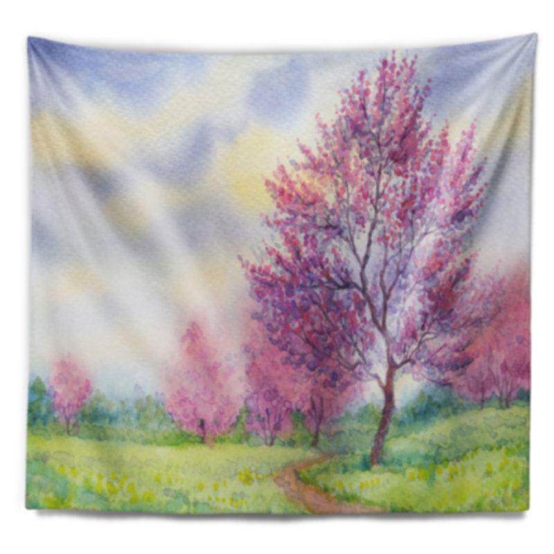 Tapisserie de paysage de printemps pourpre Floral, H 50 po x l 60 po