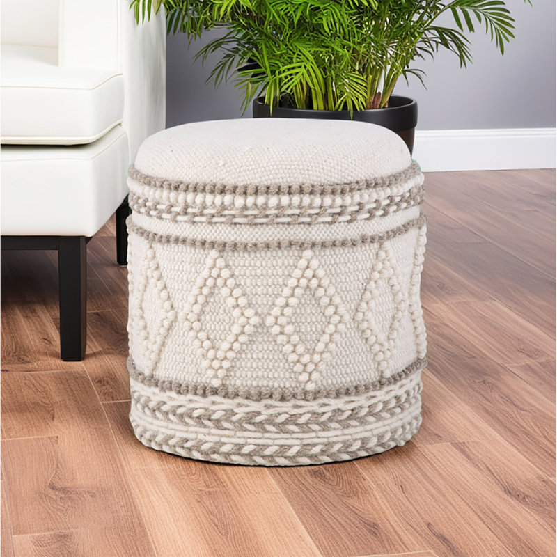 Modern 40cm Ottoman Footstool Pouffe Footrest Stool for Living Room and Bedroom, Cream Boucle