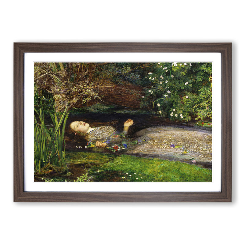 Ophelia by John Everett Millais - Picture Frame Painting, Walnut Framed, 48cm H x 65cm W x 2cm D