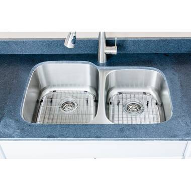 Allora USA - LD-3218 Kitchen Sink - 32 x 18 x 8 Undermount Low Divider Double Bowl 18 Gauge Stainless Steel Kitchen Sink