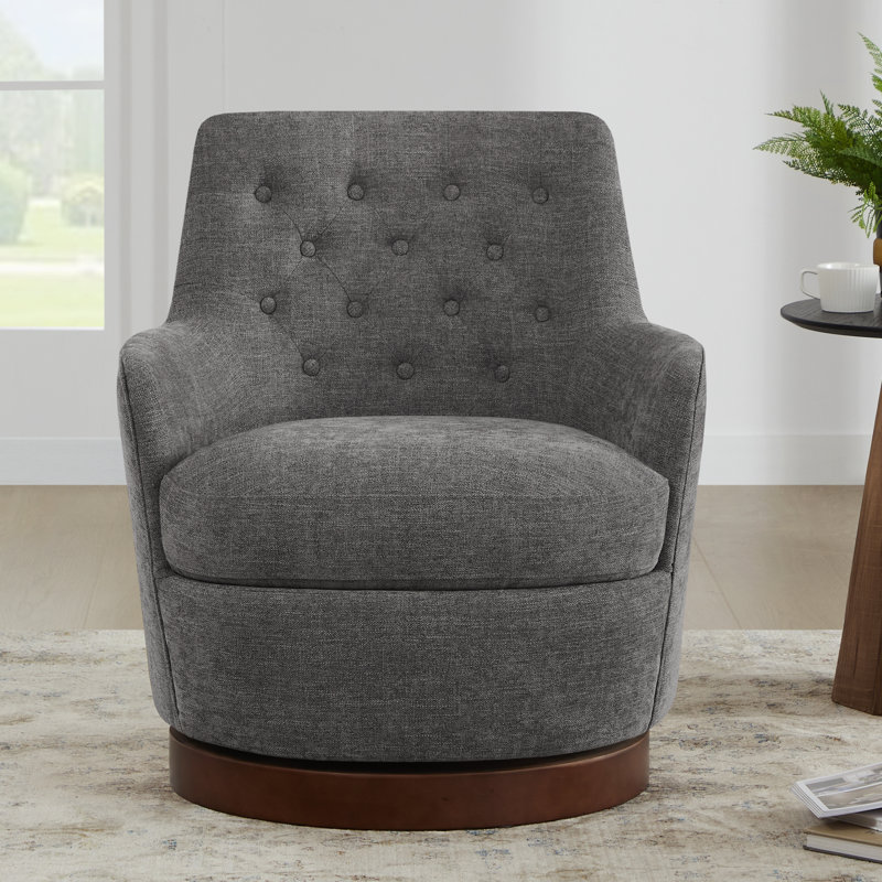 Fauteuil pivotant capitonné 29,1 po Brishen, Mélange de polyester gris fossile