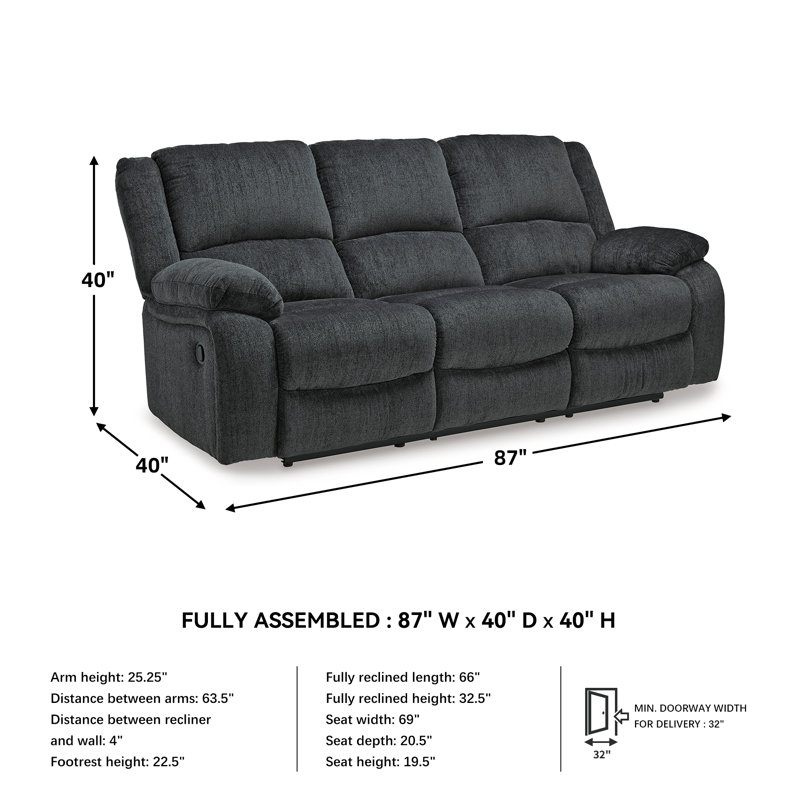 Dametris Upholstered 87'' Reclining Sofa, Slate