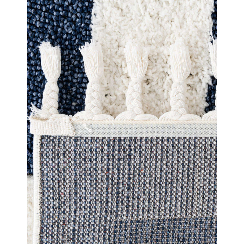 Tapis bleu en polyester tissé à la machine Deiah, Rectangle 10 pi x 14 pi 1 po