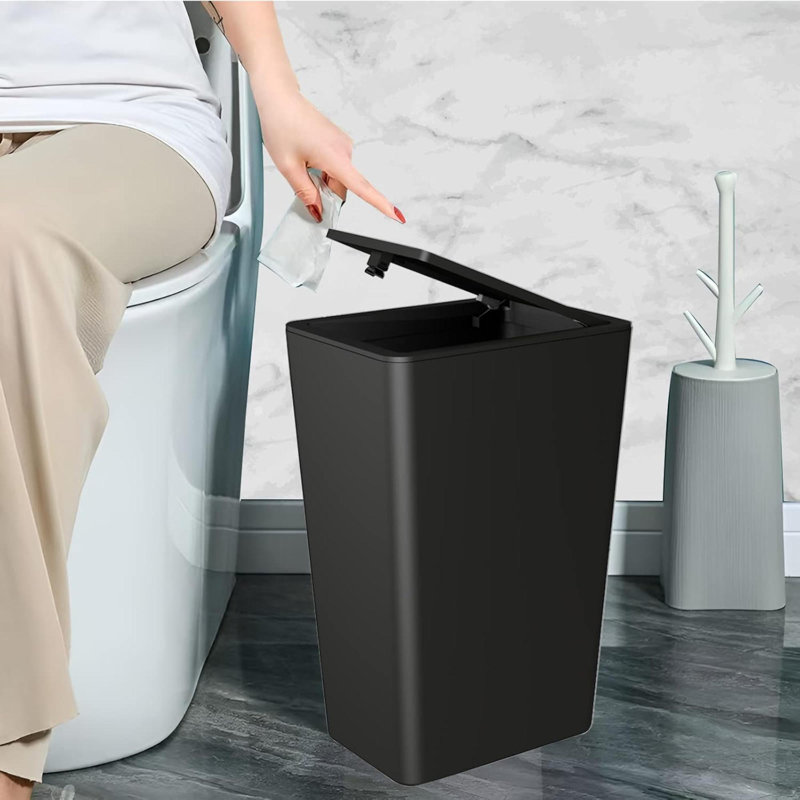 Ensemble de 3 poubelles de salle de bain avec couvercle poubelle mince 2,6 gallons avec couvercle escamotable pour bureau de chambre à coucher