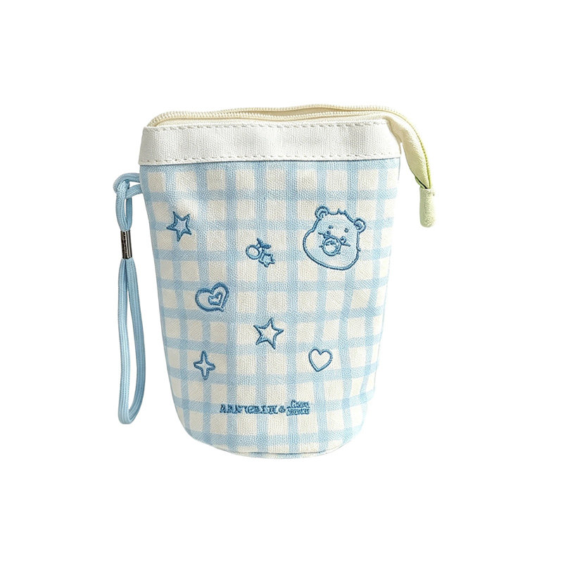 Trousse à crayons cylindrique pliable grande capacité, Blue