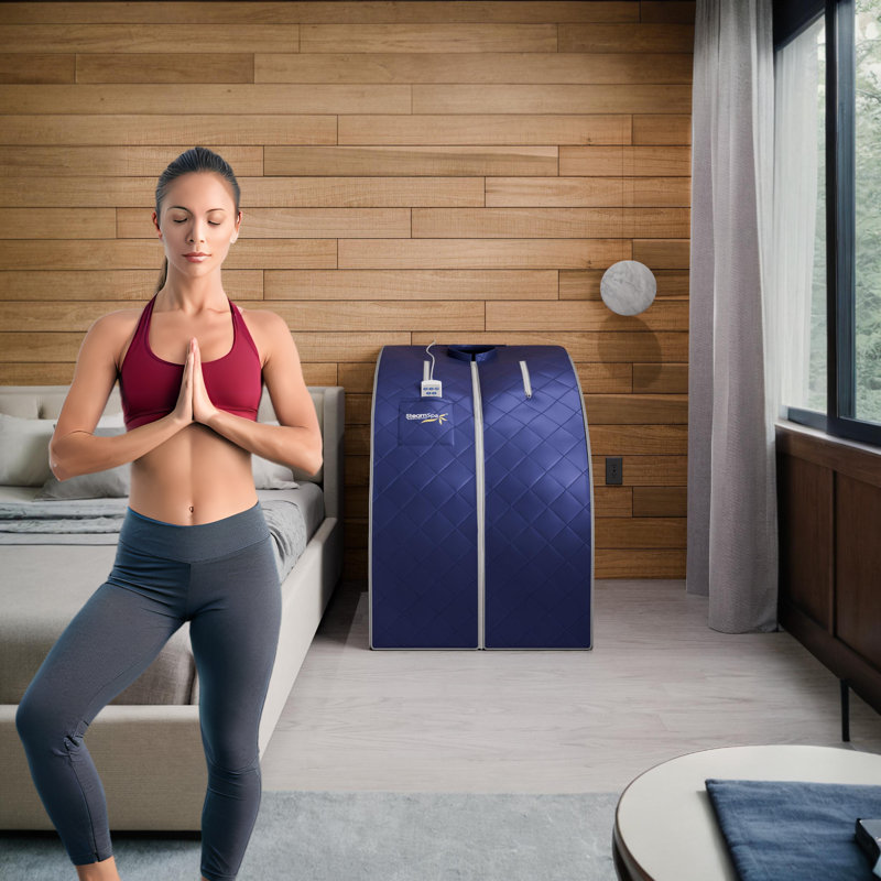 SteamSpa Portable 1-Person Home Sauna with Infrared Heating, Digital Control, Foot Heating Pad, Foldable Chair and Foot Massager in Blue Finish