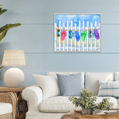 Summer Clothesline with Flip Flops Framed Giclee, design by Paul Brent