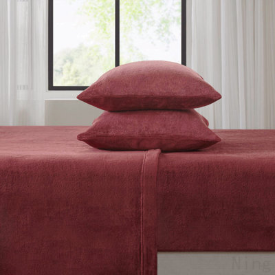 3 PCS Twin Micro Plush Sheet Set Burgundy