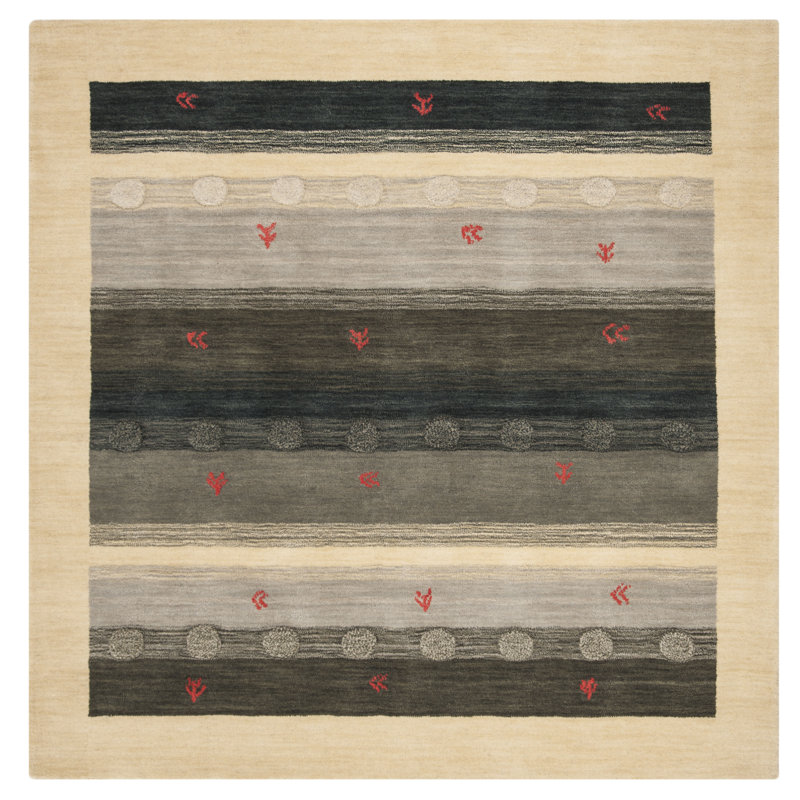 Labbe Hand Loomed Wool Striped Rug, Square 6'