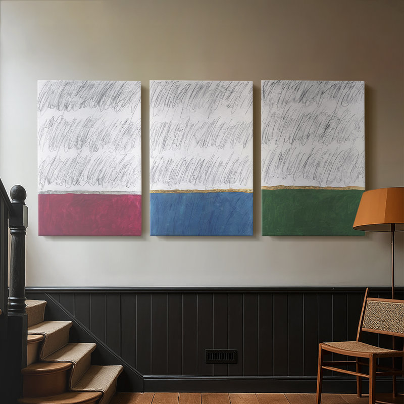 Chroma Tract I - Toile tendue avec châssis sur mesure - 3 pièces, H 48 po x l 96 po