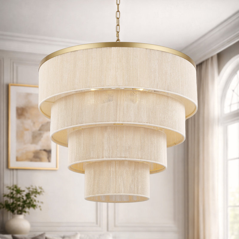 26" 5-Light Tiered Rope Drum Chandelier, Gold