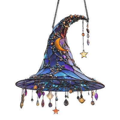 Halloween Decorations 2D Acrylic Witch Hat Hanging Decoration Colorful Painted Designs