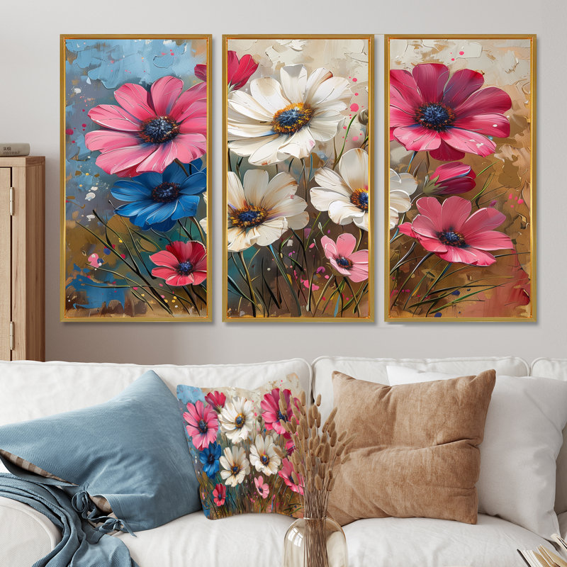 - Ensemble de salon art mural, Toile avec cadre flottant or, H 40 po x l 60 po x P 1 po