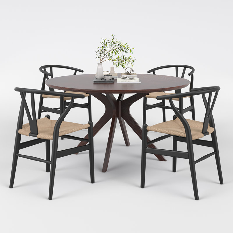 4 Person Round Dining Sets, Black/Beige