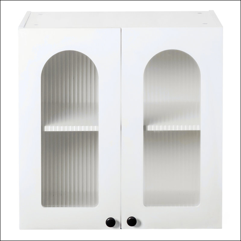 Armoire murale arquée à porte en verre avec tablettes réglables, parfaite pour le rangement dans la cuisine, la salle de bain et le salon