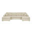 Canapé d'angle crème 3 pièces en velours côtelé avec méridienne double pour 4 personnes, accoudoirs carrés, design bas et housses amovibles faciles d'entretien. 4 options d'assise confortables. Coussins inclus.