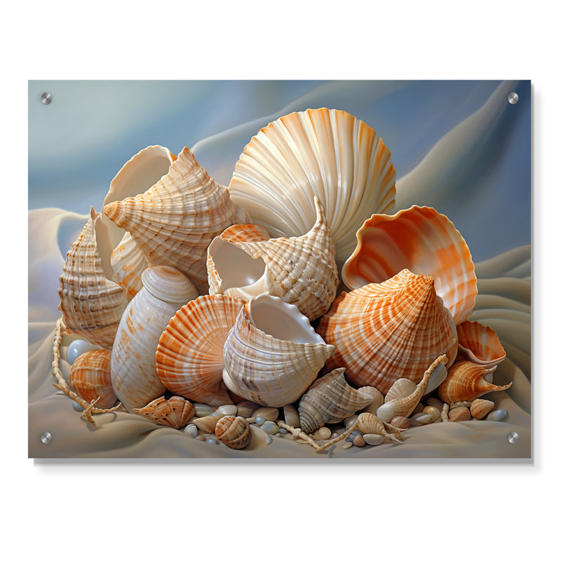 Photorealistic Seashells Collage - Art mural en acrylique coquillage pour la cuisine, H 30 po x l 40 po