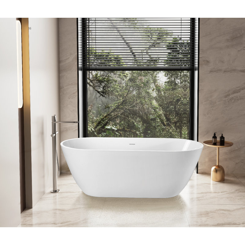 Lilac 65 In. Freestanding Bathtub In Glossy White Finish, White