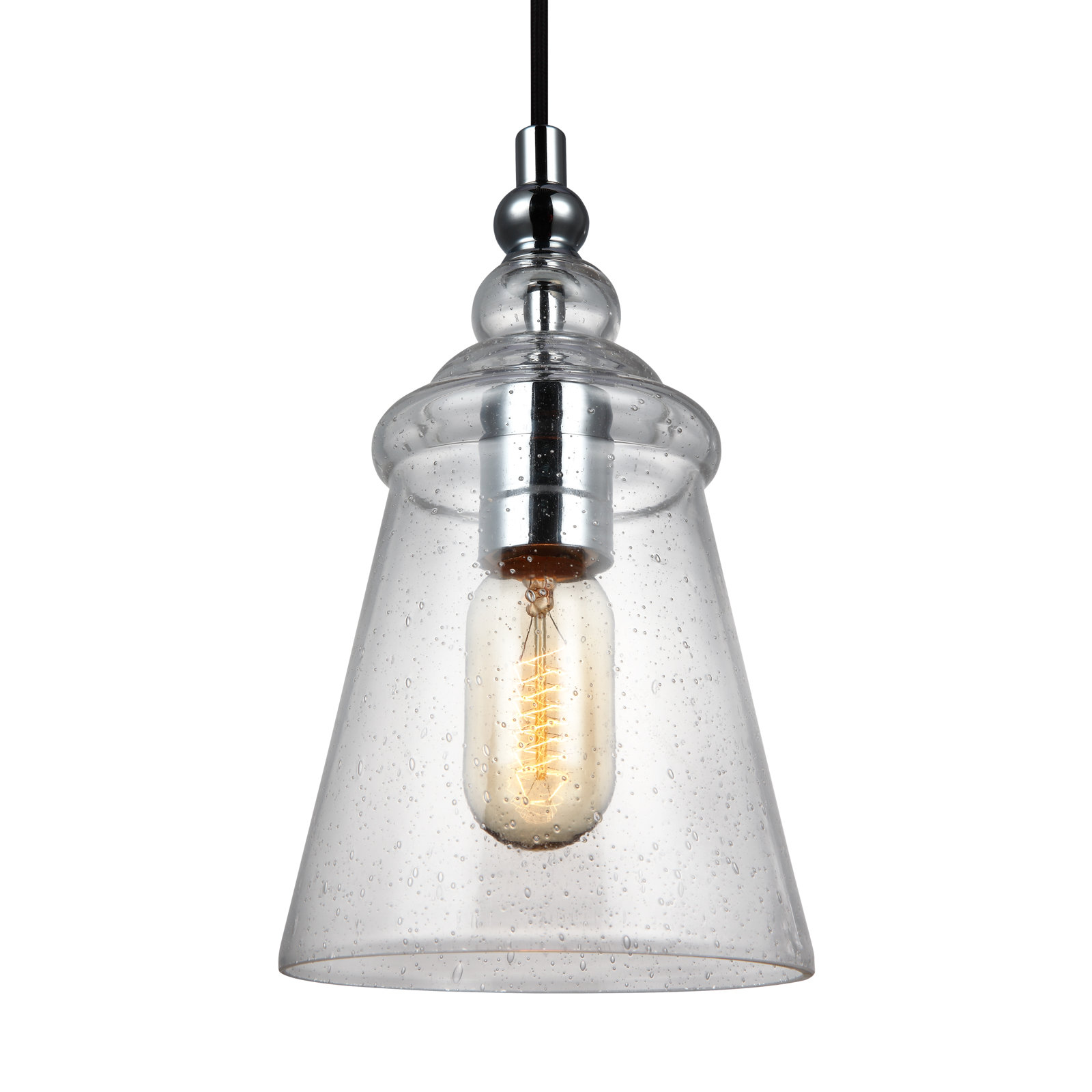 Levine Single Light Glass Steel Dimmable Pendant, Chrome