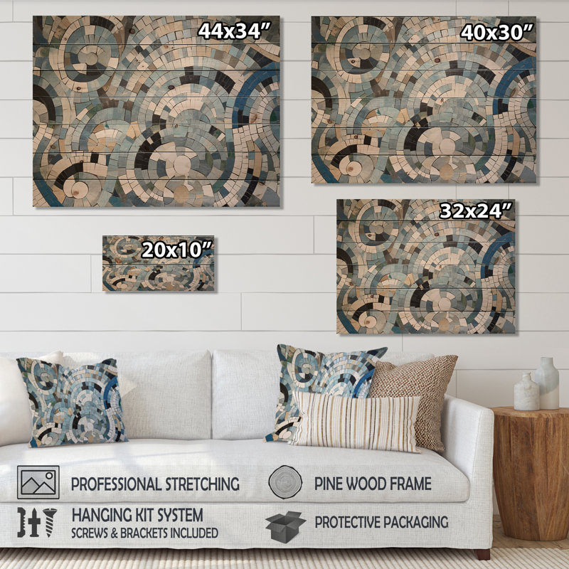 Mélange bohémien bleu et blanc d'Eulus sur bois, H 10 po x l 20 po x P 0,78 po