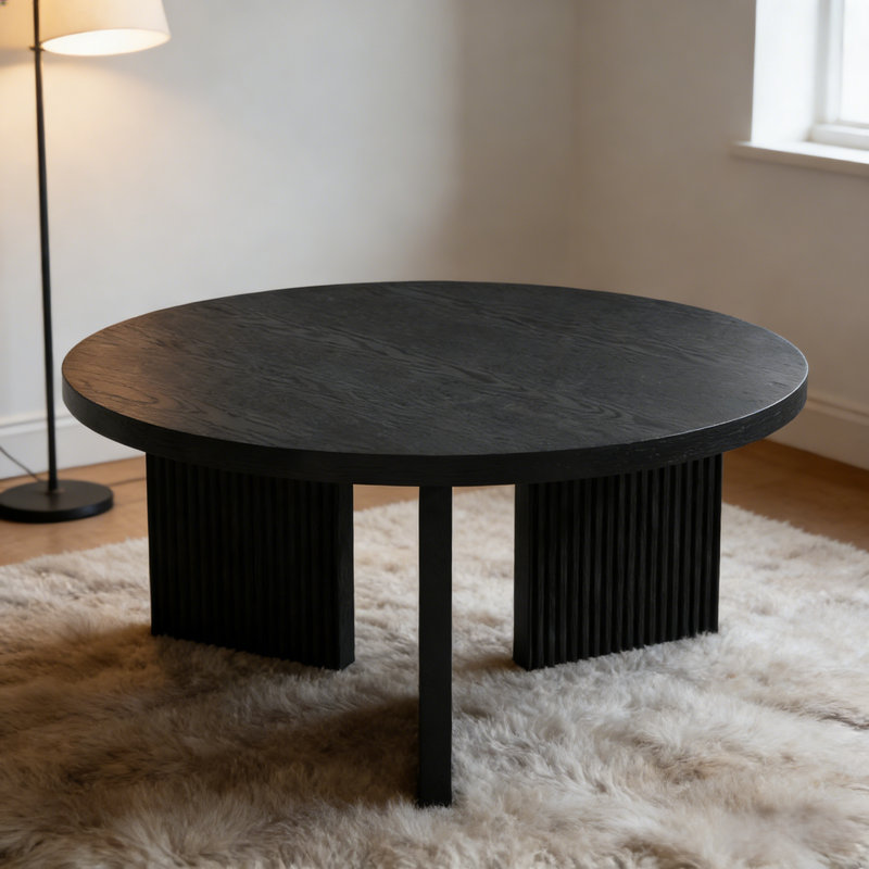 Mid-Century Modern Round Coffee Table, Black