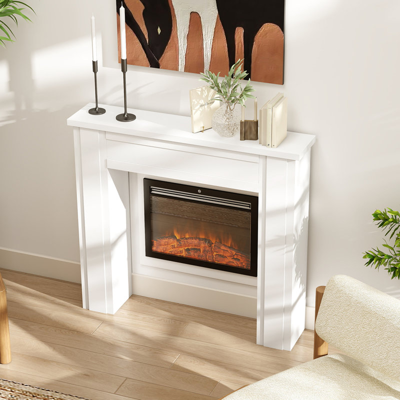 Modern Fireplace Mantel, Freestanding Fireplace Surround for Electric Fireplaces, 44.7" W x 40" H White