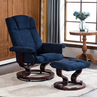 Averyann  Swivel Recliner With Ottoman, Manual Recliner Chairs With Wood Base, Chenille Fabric