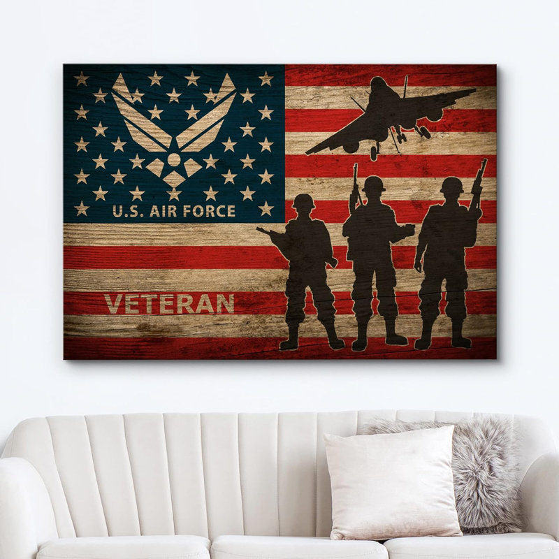 Avion de soldat rétro sur grain de bois rétro US Air Force sur toile, H 16 po x l 24 po x P 1,5 po