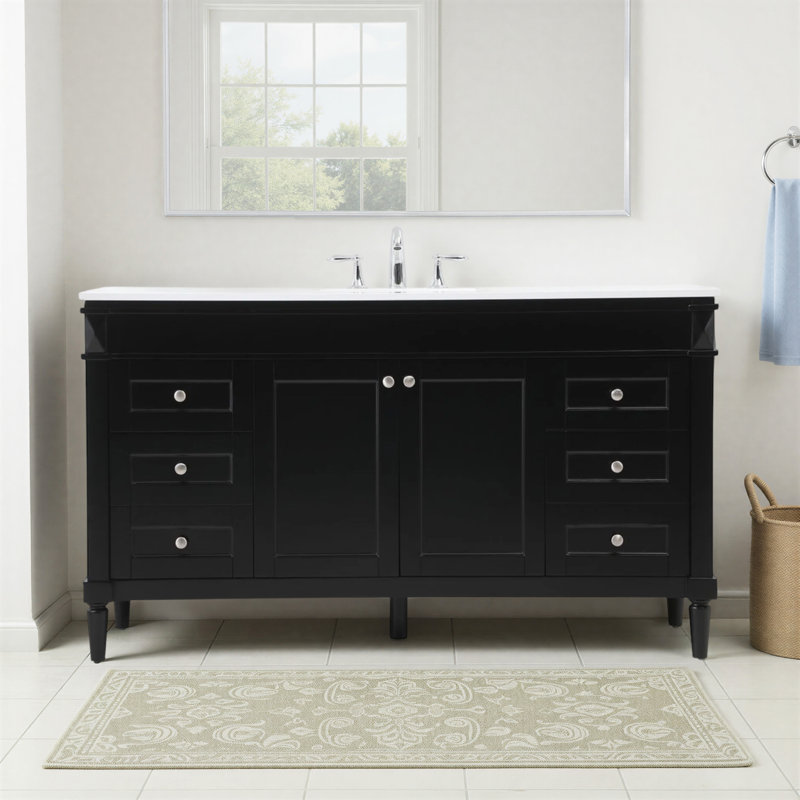 Readington 60 " W Freestanding Standard Free Standing 1 Single Vanity Bathroom Vanity With Engineered Marble Top, Black