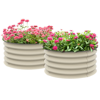 2 Galvanized Raised Garden Beds, White. Planters For Outdoors. Simple Assembly Plant Growth. Steel, 23.5" Diameter X 11.6" Height Cream White Beds  2 . Protected Border Outdoor Plants. Effortless