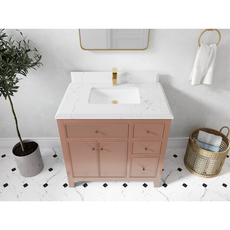 Sonoma 36 In. W X 22 In. D Center Sink  Bathroom Vanity In Warm Terracotta With Cove Edge Quartz, 1.5 IN Empira