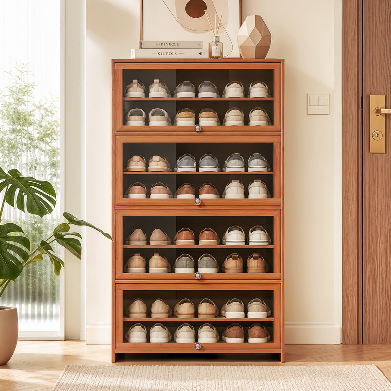 Range-chaussures à 9 niveaux et 30 paires avec porte en acrylique et range-chaussures en bambou