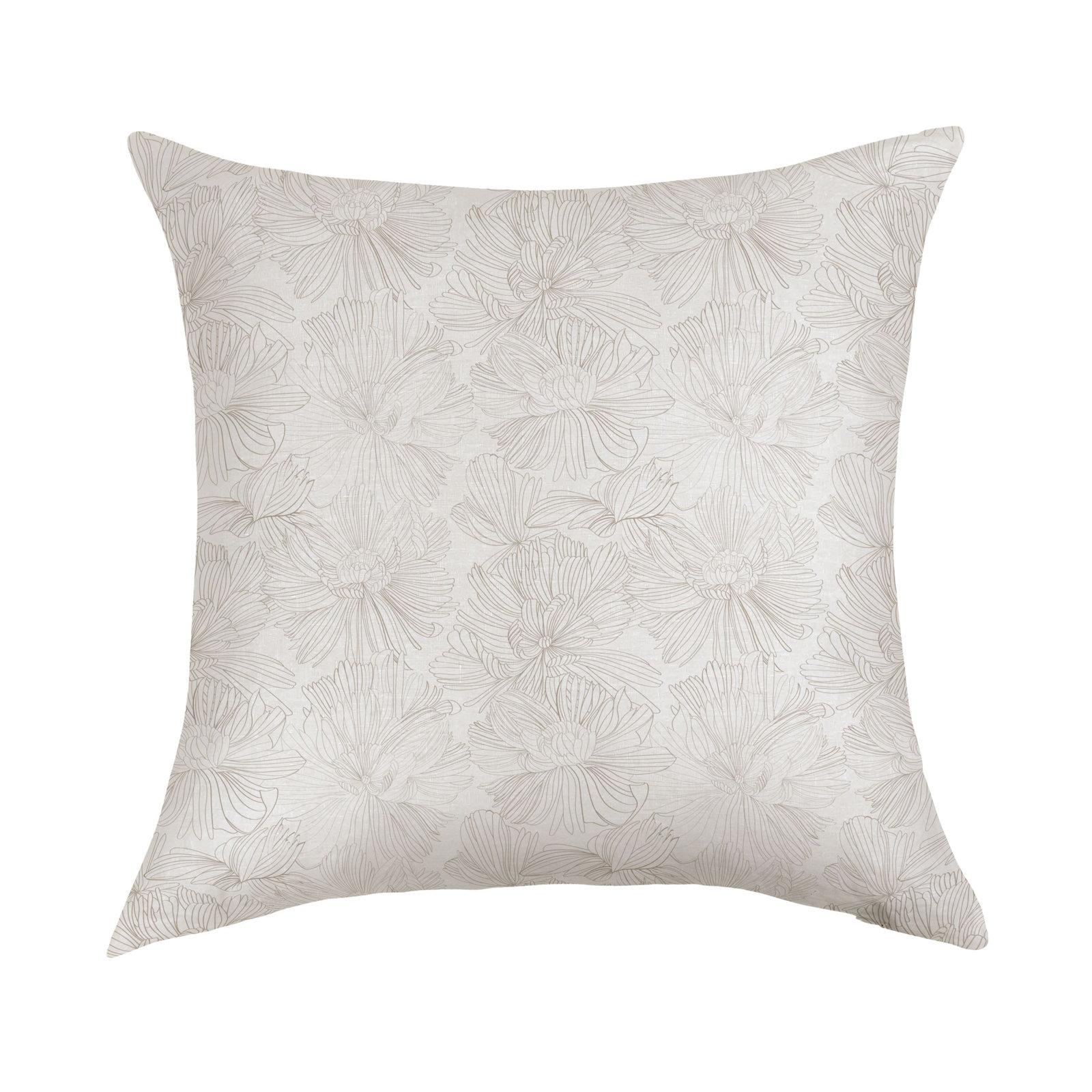 100% French Linen Pillow Sham, Cream & Putty Floral, Square 26", Down Alternative