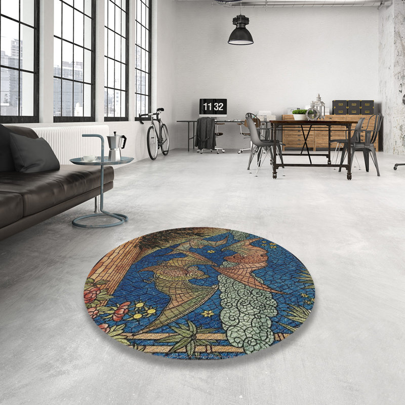 Tapis bleu / brun, Rond 8 pi