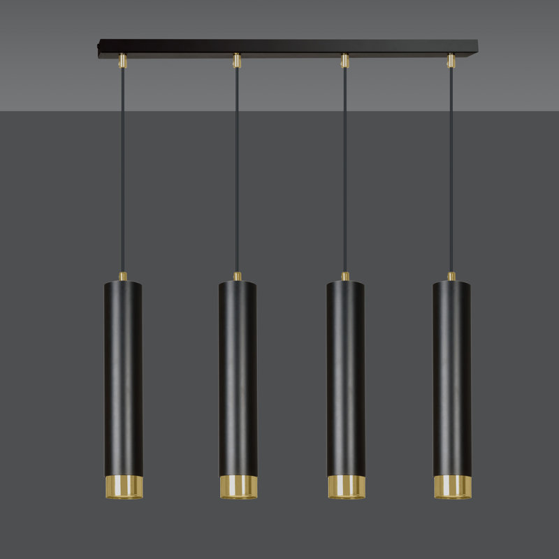Danbury 4 - Light Cylinder Pendant, Black, Gold