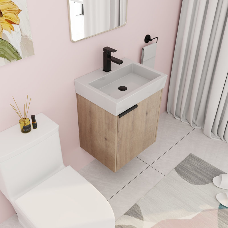 Meuble-lavabo mural simple 19,16 po avec plateau en céramique Texoma