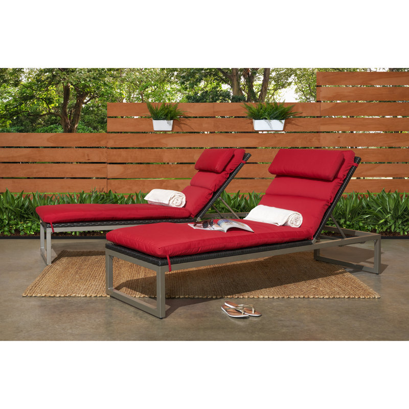 Milo Reclining Chaise Lounge with Cushion, Canvas Jockey Red Sunbrella® Canvas, Espresso