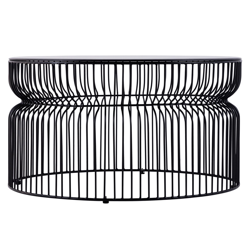 Coffee Table - Glass Top with Metal Base, Black